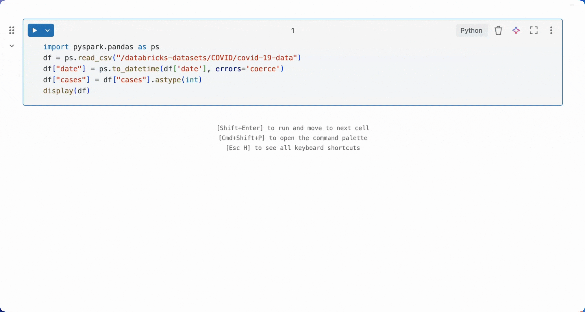 L'azione /doc cell richiede all'Assistente di impostare come commento il codice.