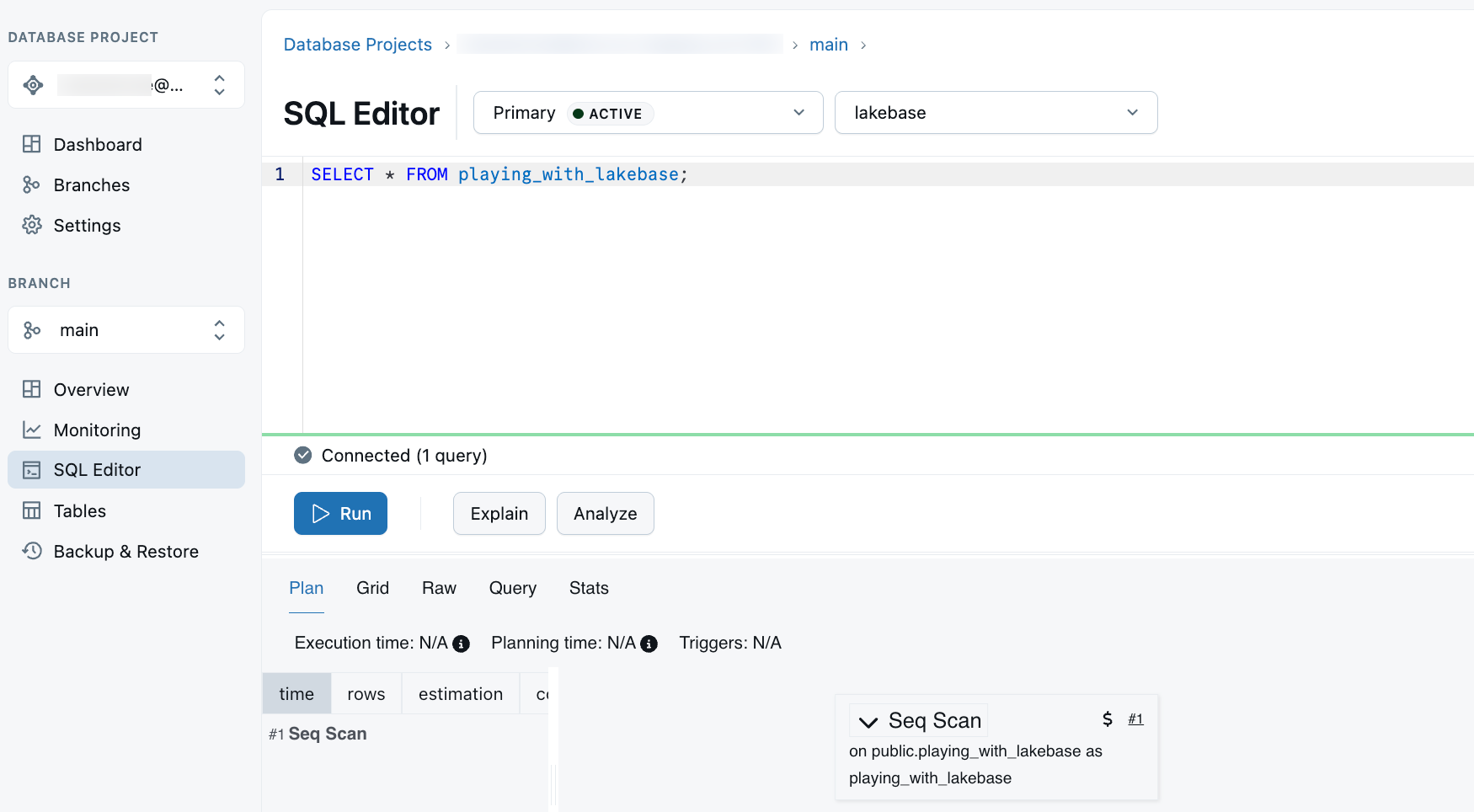 Spiegazione e analisi dell'editor SQL di Lakebase