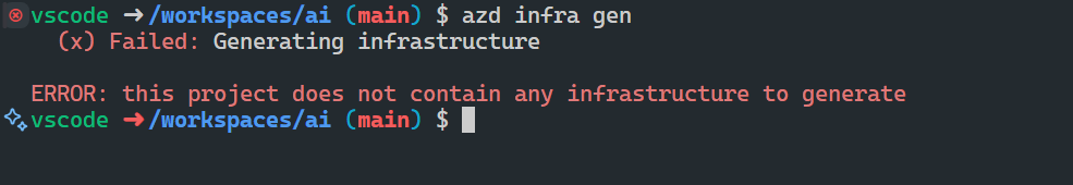 Screenshot che mostra l'errore dell'infrastruttura.