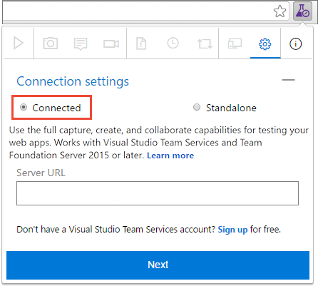 Screenshot della scelta della modalità Connessa.