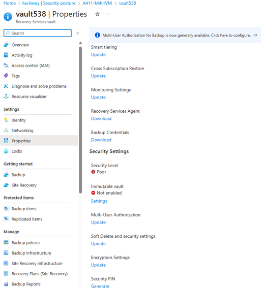 Screenshot che mostra l'opzione modify-security settings (Modifica impostazioni di sicurezza) nella pagina delle proprietà.