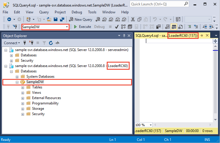 Nuova finestra query di caricamento