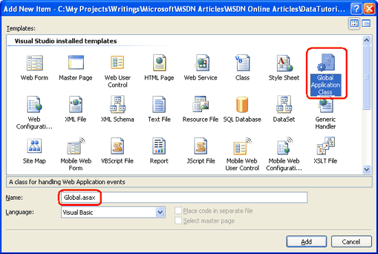 Aggiungi il file Global.asax alla directory radice della tua applicazione Web