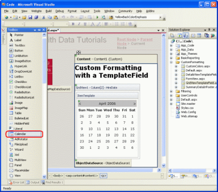 Aggiungere un controllo calendario al ItemTemplate di HireDate TemplateField