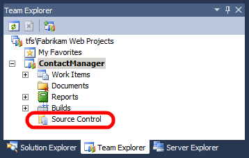 In Visual Studio 2010 espandere il progetto team nella finestra Team Explorer e quindi fare doppio clic su Controllo del codice sorgente.