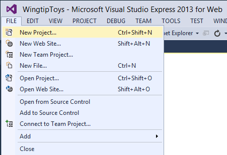 Crea il Progetto - Voce di menu Nuovo Progetto