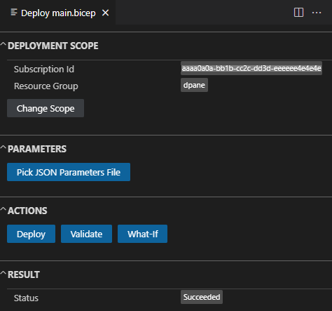 Screenshot del riquadro di distribuzione in Visual Studio Code.