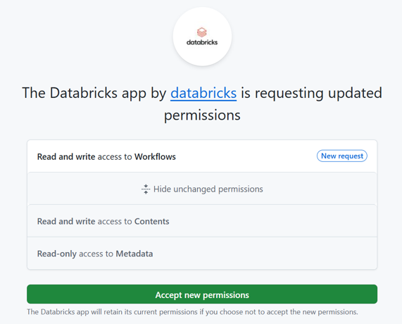  L'immagine di posta elettronica che è possibile ricevere quando l'app Databricks GitHub richiede l'accesso al flusso di lavoro