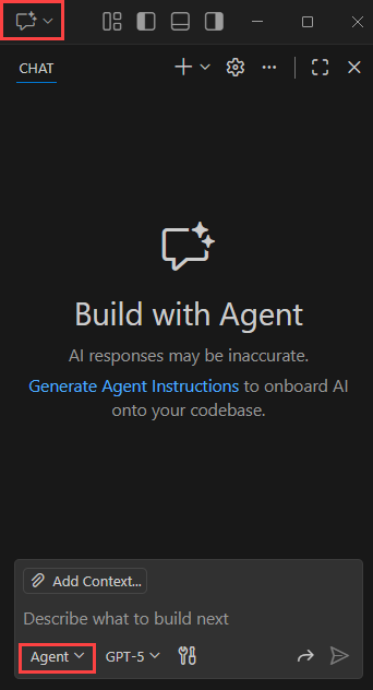Screenshot che mostra il pannello della chat di GitHub Copilot.