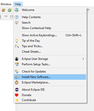 Installa nuovo software, menu Aiuto.