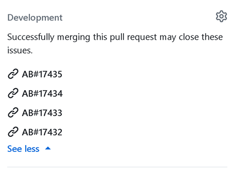 Screenshot dei collegamenti AB# nella sezione sviluppo della pull request su GitHub.