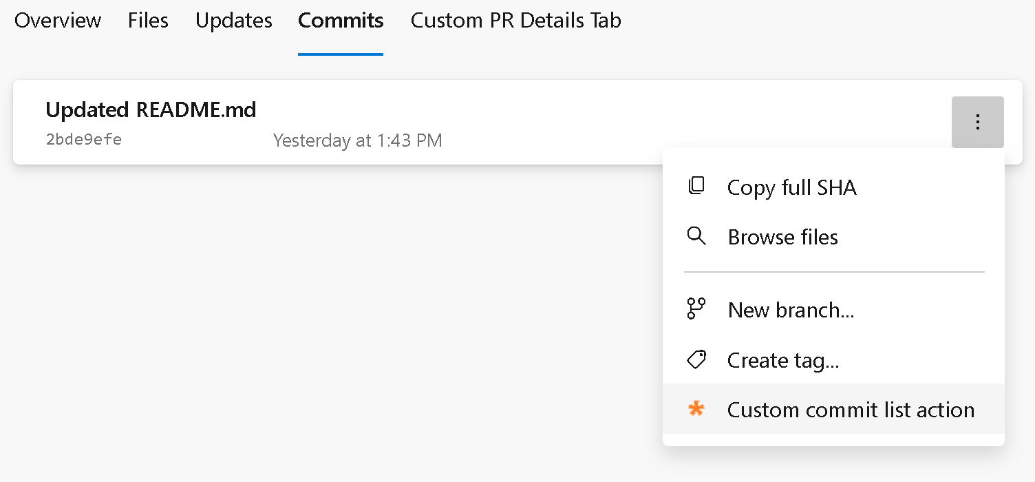 Screenshot del menu elenco commit Git.