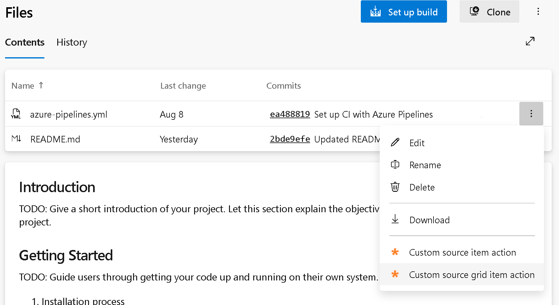 Screenshot del menu griglia delle voci di origine.