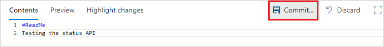Screenshot che mostra l'editor di file e il pulsante Commit sulla barra degli strumenti.