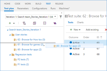 Ordinamento dei gruppi di test