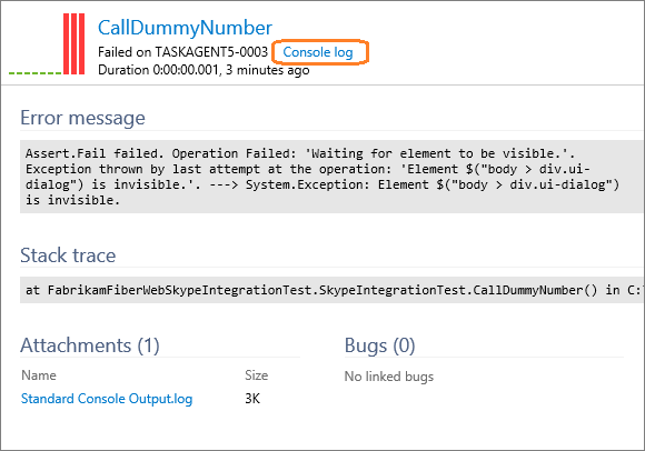 Log della console e durata