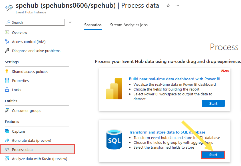 Screenshot che mostra la scheda Filtro e inserimento nella scheda ADLS Gen2 in cui si seleziona Avvia.