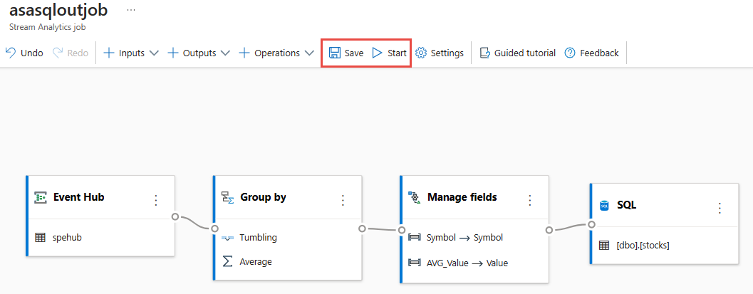 Screenshot che mostra le opzioni Salva e Avvia.