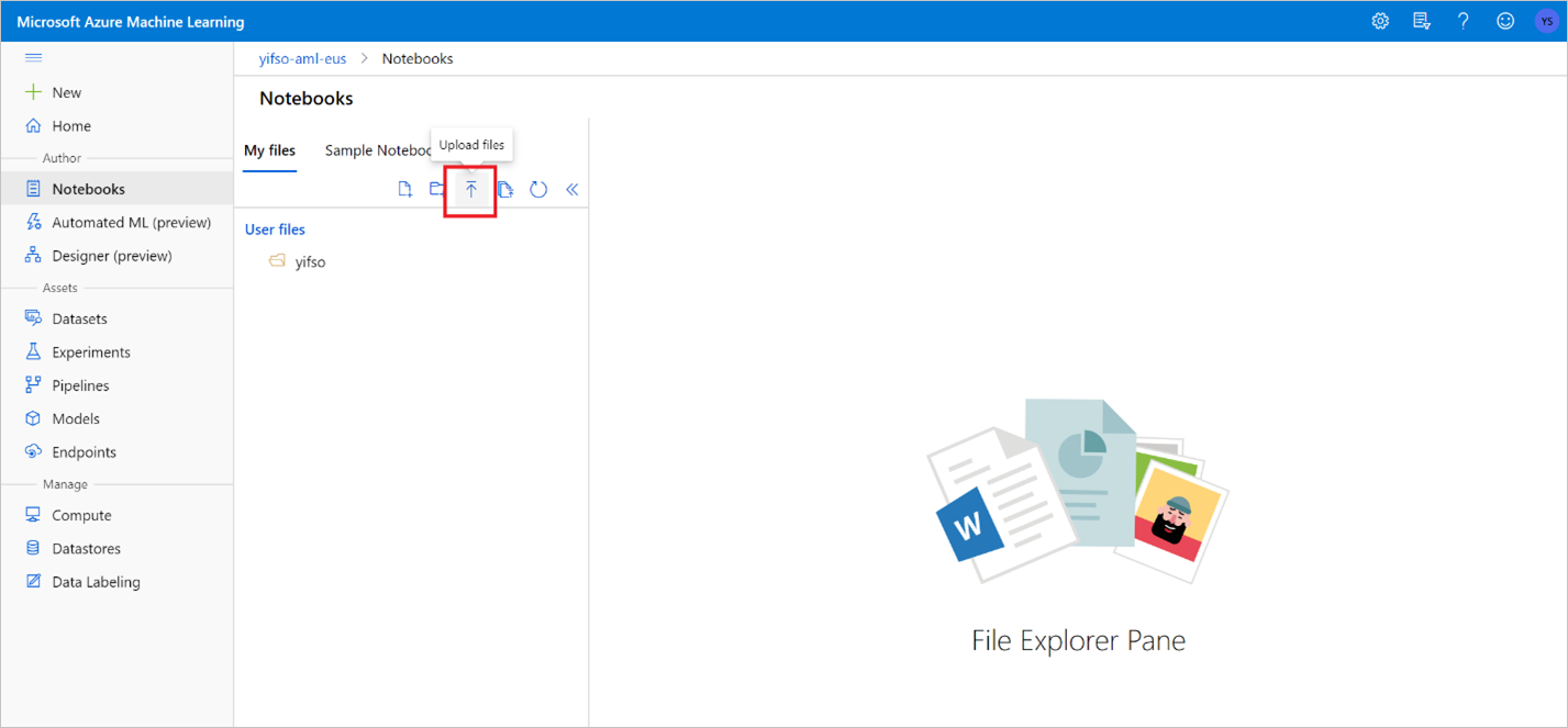 Screenshot del pulsante per il caricamento di un file.