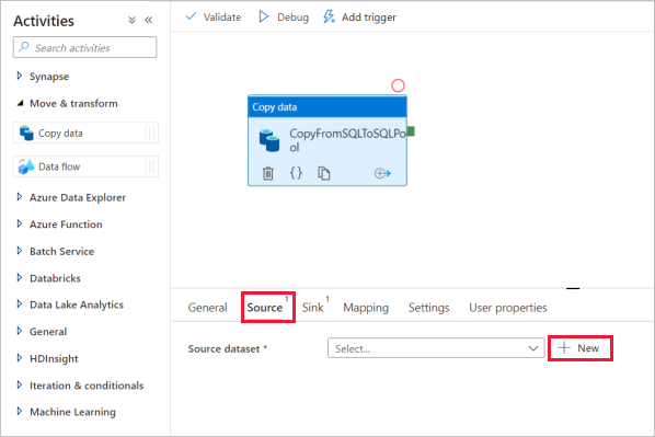 Creare un set di dati di origine