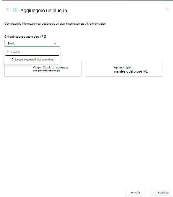 Screenshot che mostra l'aggiunta di un plug-in come proprietario.