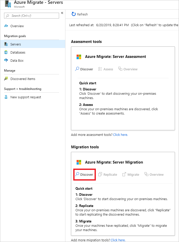 Screenshot dell'opzione Scopri macchine virtuali.