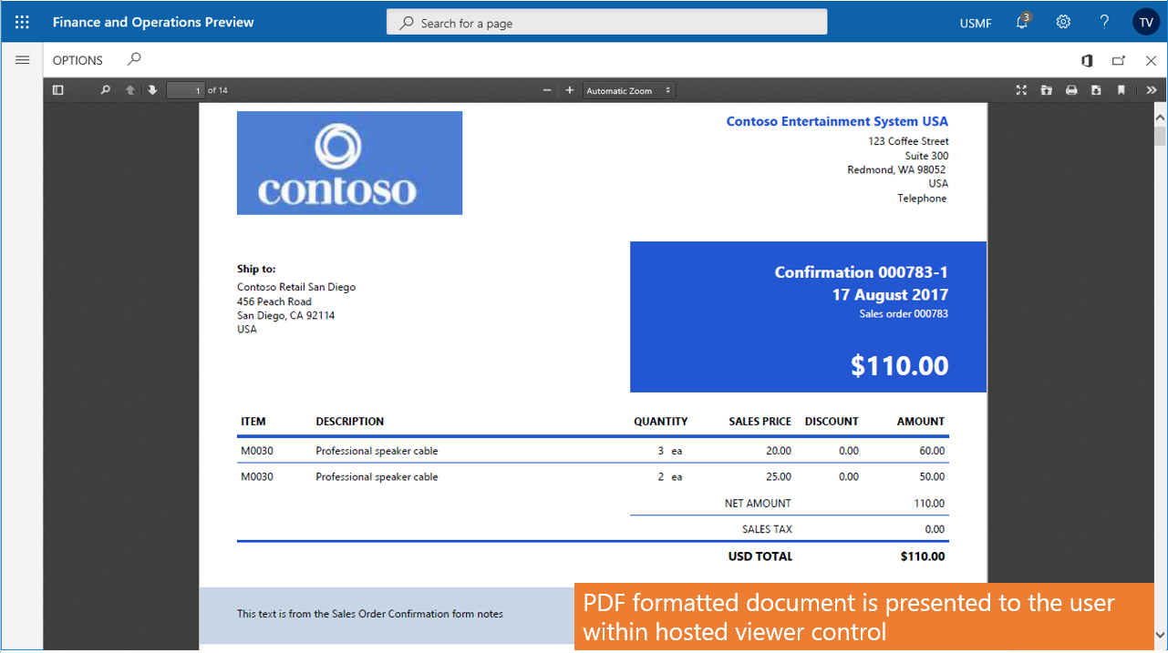 Screenshot of PDF preview form showing a modern business document preview experience.
