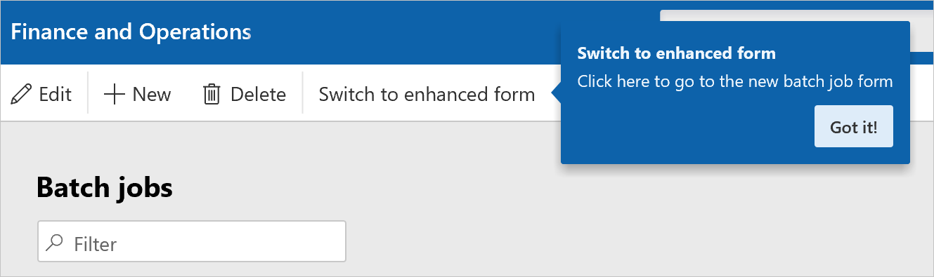 Screenshot of the Switch to enhanced form button.