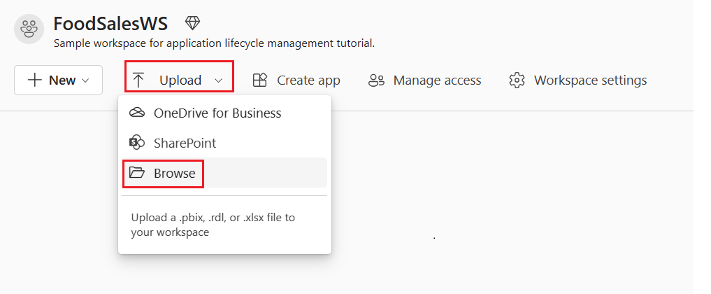 Screenshot dell'interfaccia utente del menu Carica.