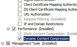 Screenshot dell'opzione Dynamic Content Compression evidenziata e selezionata.