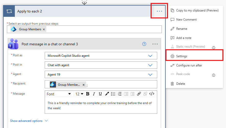 Screenshot delle impostazioni di selezione.