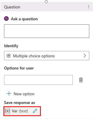 Screenshot di un nodo Domanda con la variabile creata automaticamente evidenziata.