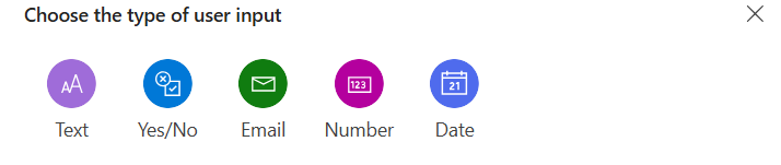 Screenshot della selezione del tipo di ingresso in Copilot Studio.