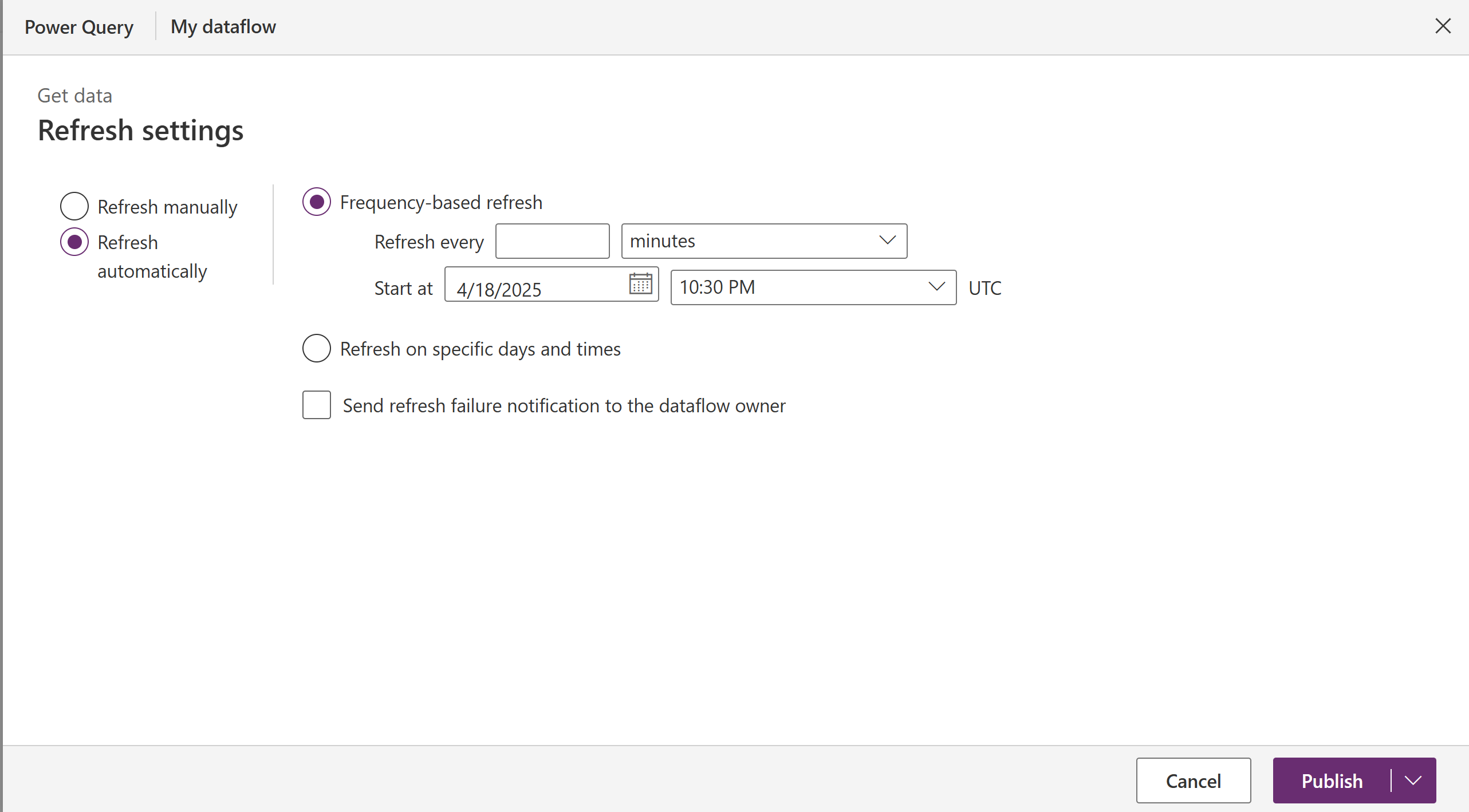 Opzione Aggiorna automaticamente.