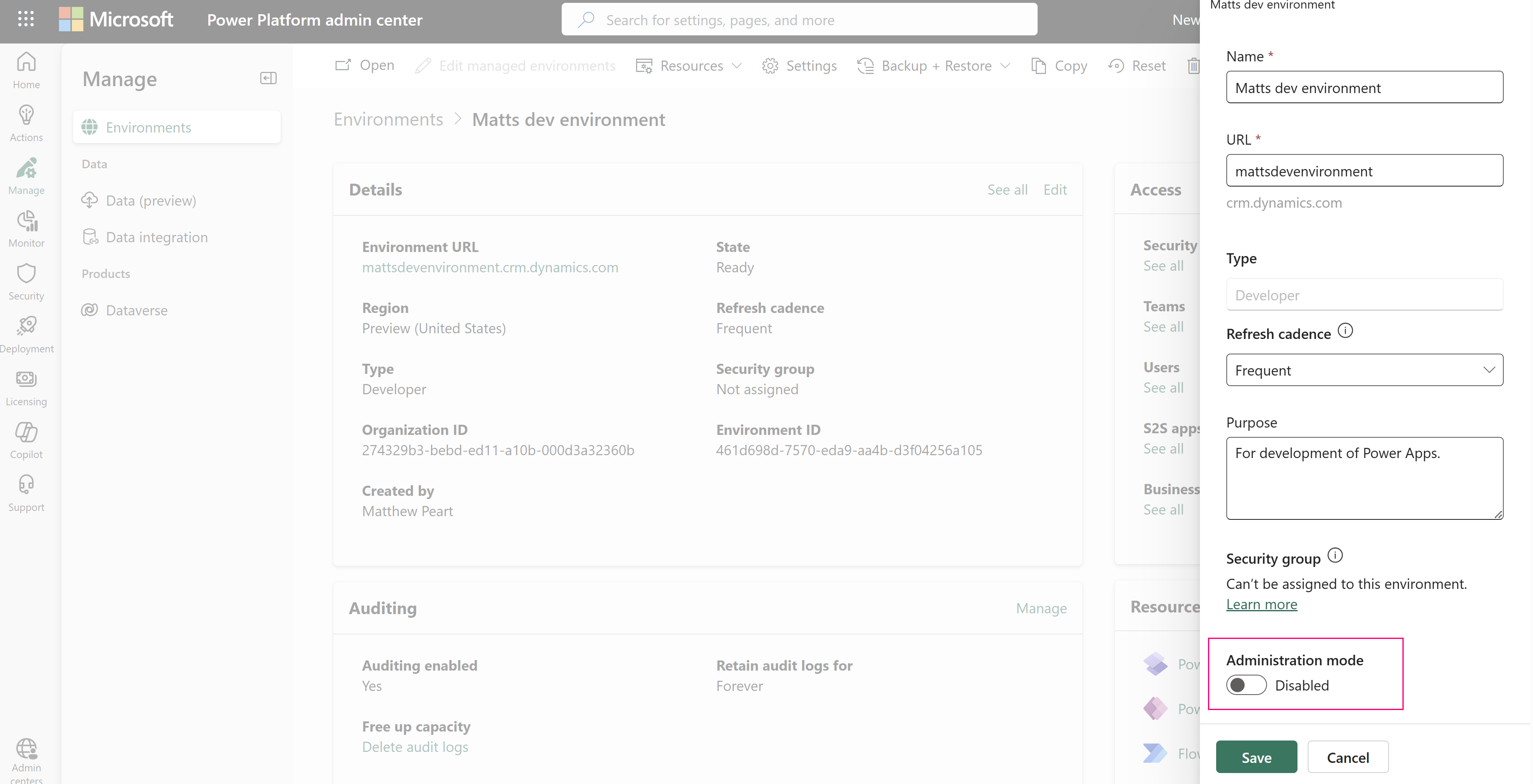 Disabilitare la modalità di amministrazione.