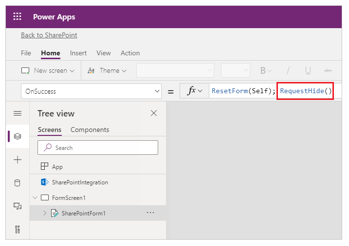 RequestHide esempio.