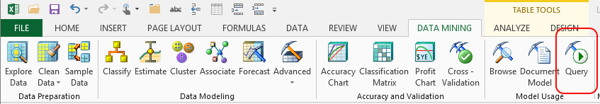Pulsante Modello di query, pulsante Query