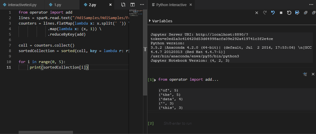 Finestra interattiva pyspark python