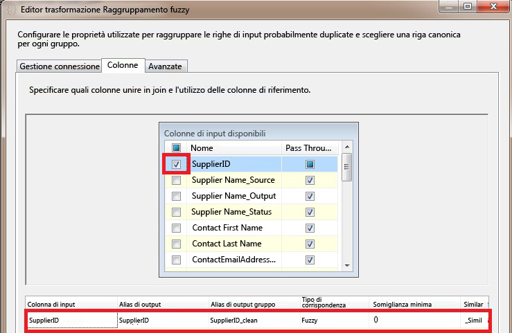 Editor trasformazione Raggruppamento fuzzy