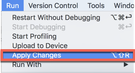 Apply Changes - Debug Menu