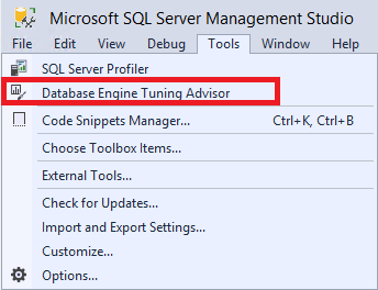 Screenshot dell'avvio di DTA da SSMS.