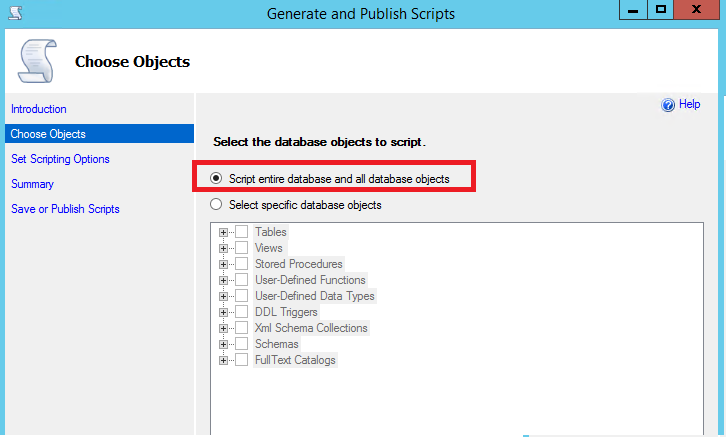 Screenshot di Genera script per gli oggetti.