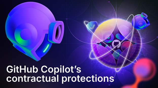 Screenshot di una rappresentazione futuristica a colori neon di GitHub Copilot rappresentata come un casco robotico stilizzato.