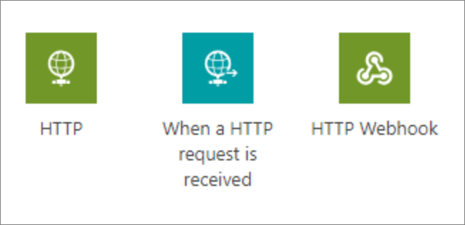 Screenshot di HTTP, When a HTTP request is received e HTTP Webhook.