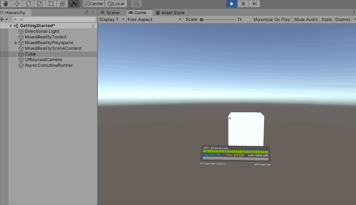 Screenshot dello spostamento del cubo.