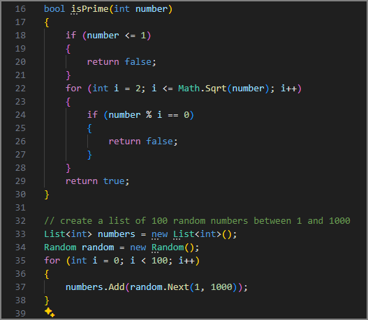 Screenshot che mostra GitHub Copilot completando l'elenco dei numeri.