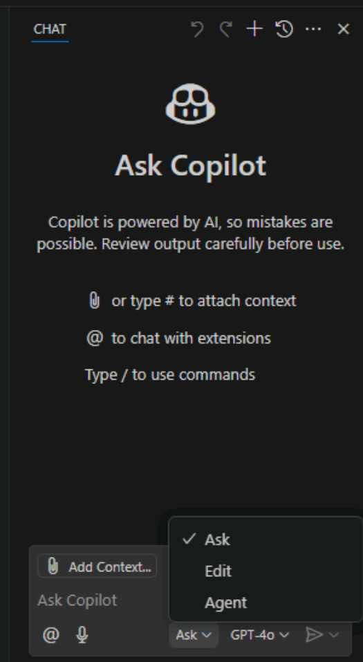 Screenshot che illustra come accedere alla visualizzazione Chat in Visual Studio Code.