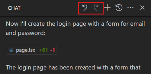 Screenshot della visualizzazione chat che mostra i controlli di annullamento e ripetizione del'ultima modifica.
