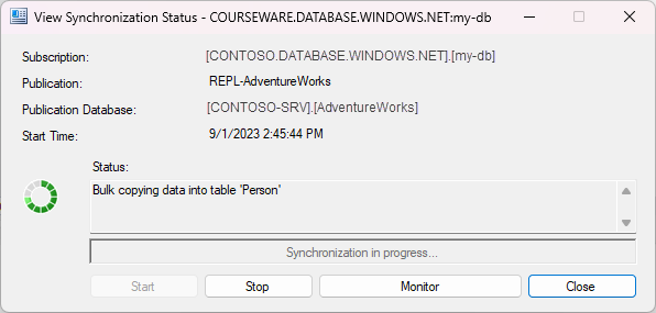 Diagramma che mostra lo stato di sincronizzazione in una replica transazionale.