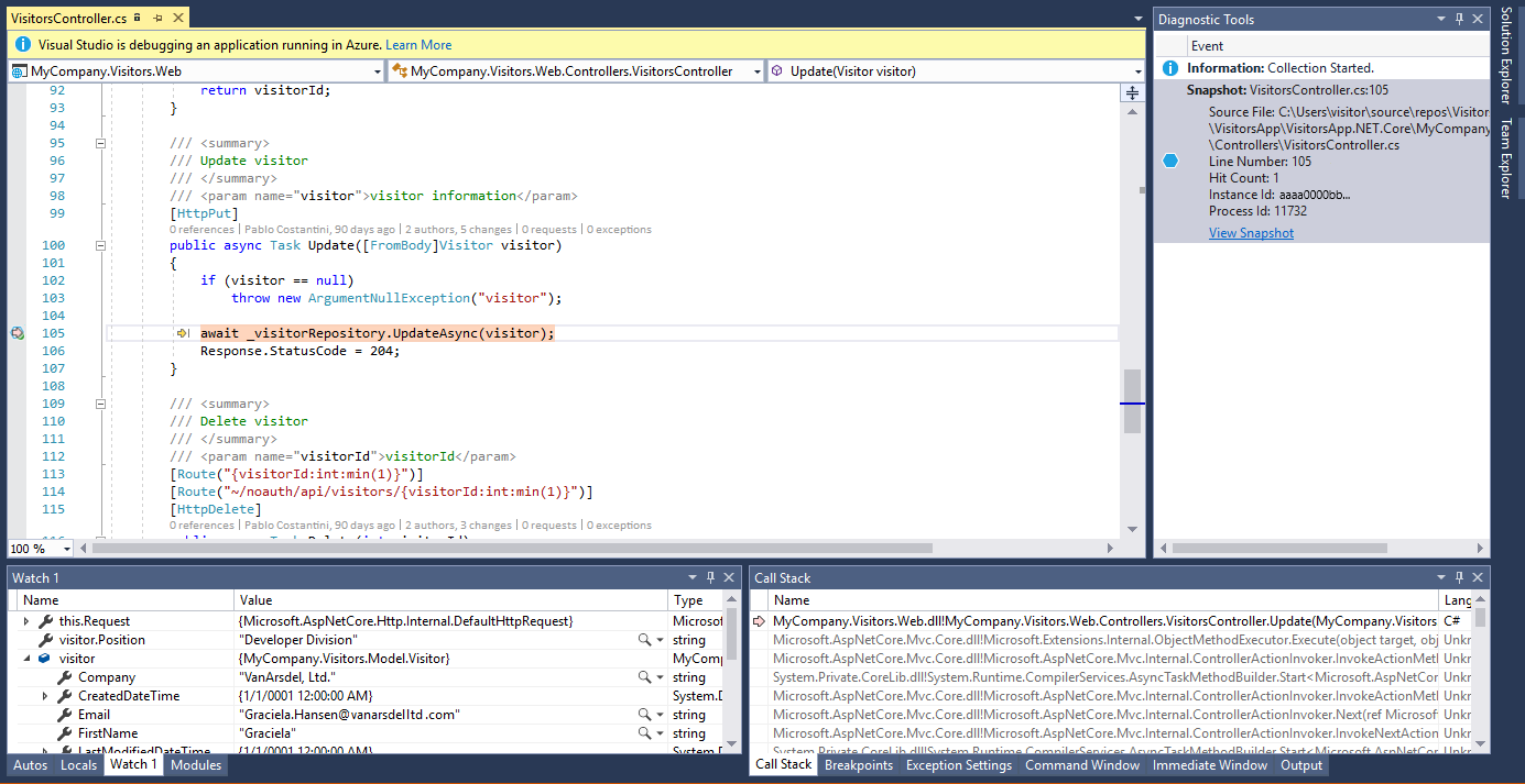 Esaminare i dati dello snapshot